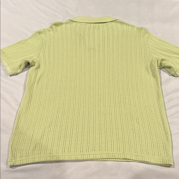 H&M Polo Shirt Light Green Cotton Blend Crochet Style Men’s Size M - Picture 2 of 9